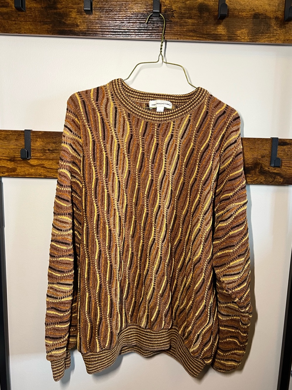 Pronto Uomo Brown Multi-Stripe Crewneck Sweater